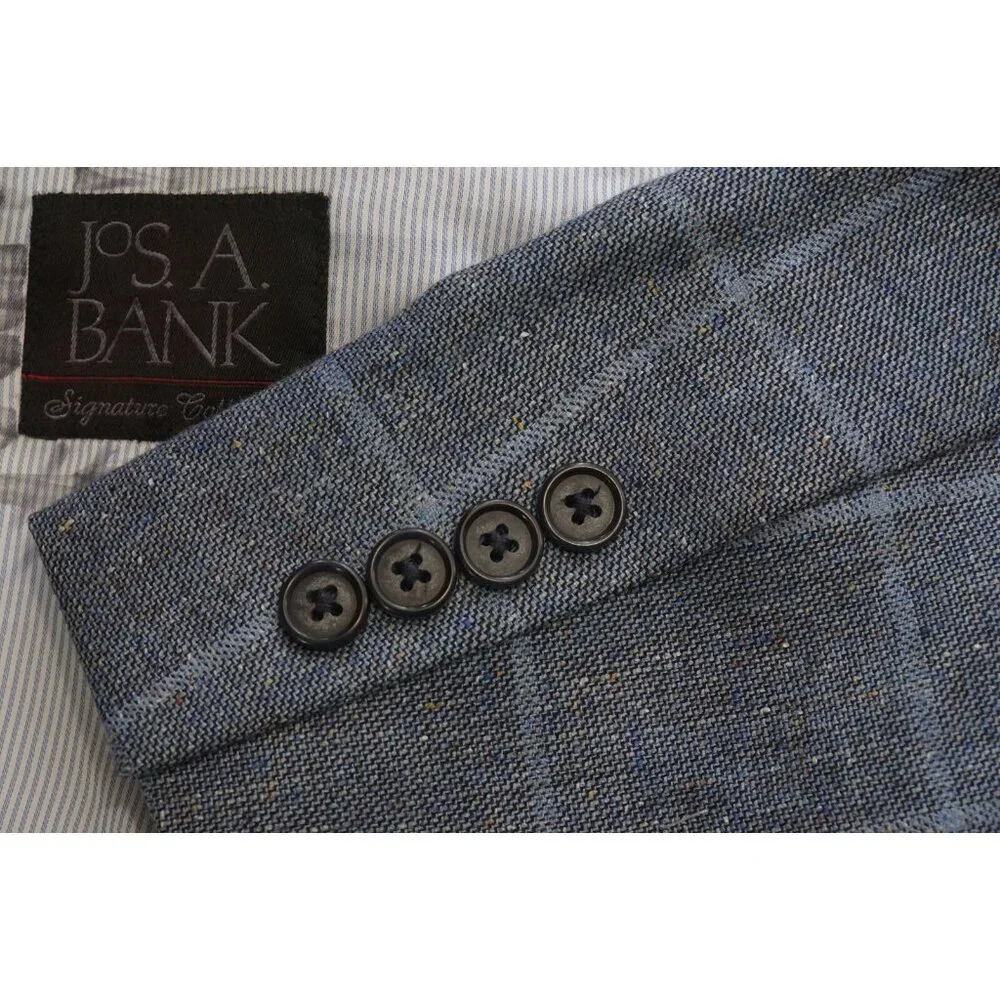 Jos A Bank Signature Collection Tailored Silk Linen Blue Plaid Sport Coat 42